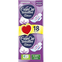 Product Every Day Ultra Plus Maxi Night Sensitive Pads with Wings Economy 18 pcs base image