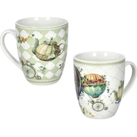 Product Brandani Set of 2 Porcelain Mugs Wonderland 9 x 10 cm 350ml White Green base image