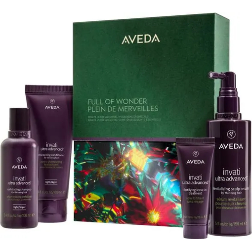 Product Aveda Full Of Wonder Invati Ultra Advanced Thickening Essentials Hair Care Set: Exfoliating Shampoo: Light 100ml + Exfoliating Conditioner: Light 100ml + Revitalizing Scalp Serum 150ml + Invati Ultra Advanced™ Fortifying Leave-in Treatment 25ml base image