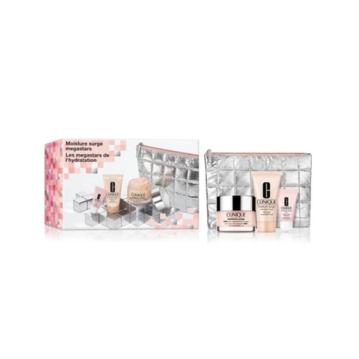 Product Clinique Women's Moisture Surge Megastars Gift Set: Moisture Surge™ 100H Auto-Replenishing Hydrator 50ml & Moisture Surge™ Overnight Mask 30ml & Moisture Surge™ Lip Hydro-Plump Treatment 7ml & Water Case base image