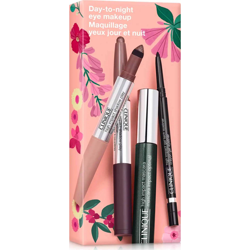 Product Clinique Day To Night Eye Makeup Set: High Impact Shadow Play™ Shadow + Definer in Rosé + Truffles 1.9 g + High Impact Shadow Play™ Shadow + Definer in Royal Couple 1.9 g + High Impact™ Gel Tech Eyeliner in Intense Black 0.35 g + High Impact™ Mascara in Black 7 ml base image