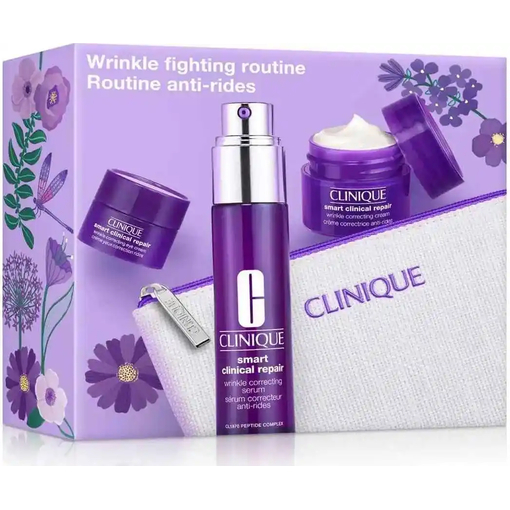Product Clinique Wrinkle-Fighting Routine Skincare Anti-Wrinkle Protection Set: Clinique Smart Clinical Repair™ Wrinkle Correcting Serum 30ml + Clinique Smart Clinical Repair™ Wrinkle Correcting Cream 15ml + Clinique Smart Clinical Repair™ Wrinkle Correcting Eye Cream 5ml + Toiletry Bag base image