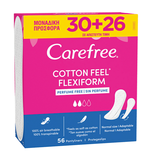 Product Carefree Σερβιετάκια Cotton Flexiform Χωρίς Άρωμα 30+26τμχ base image