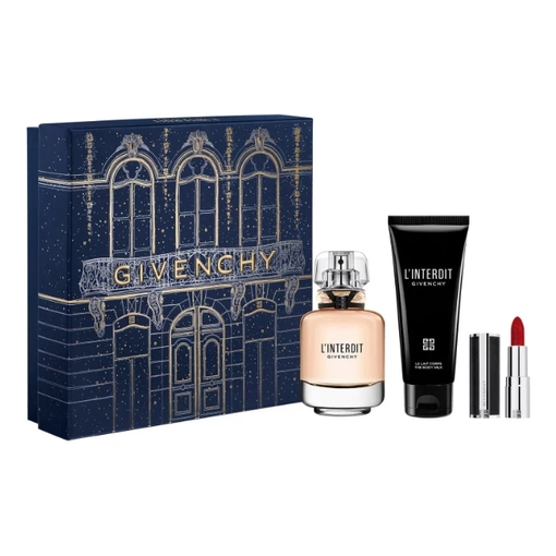 Product Givenchy Women's Fragrance Set L'Interdit Gift Set: Eau de Parfum 50ml & Body Lotion 75ml & Lipstick Le Rouge Interdit Intense Silk 333 base image