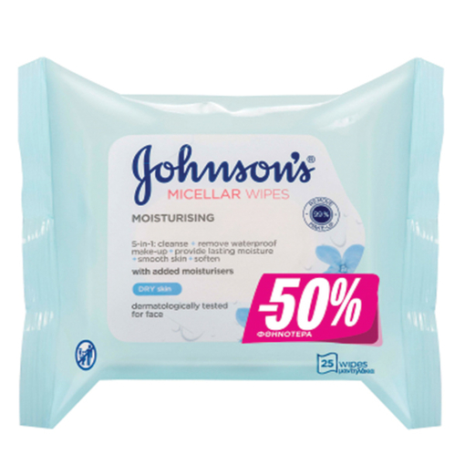 Product Johnson's Υγρά Μαντηλάκια Καθαρισμού Προσώπου 25τμχ base image