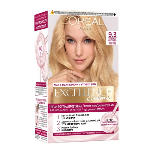 Product L'Oréal Paris Excellence Crème Μόνιμη Βαφή Μαλλιών με Προστασία και Κάλυψη Λευκών 48ml - 9.3 Ξανθό Πολύ Ανοιχτό base image