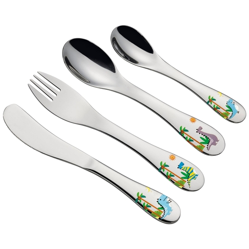 Product Cilio Children's Cutlery 4 Pieces Stainless Steel Cutlery with Colorful Printed Dino Pattern - Dinosaurs base image