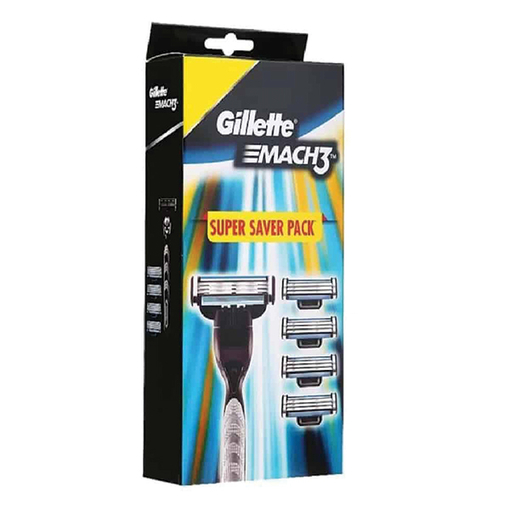 Product Gillette Mach 3 Super Saver Pack Shaving Stick Machine & 4 Spare Heads base image