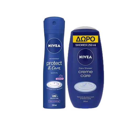 Product Nivea Protect & Care 0% Alcohol Deodorant Spray 150ml & Shower Crème Care 250ml base image