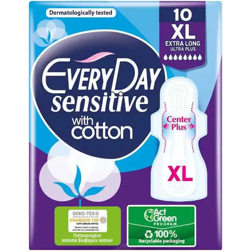 Product Every Day Sensitive With Cotton Extra Long Ultra Plus Sanitary Pads With Wings 18 pcs base image