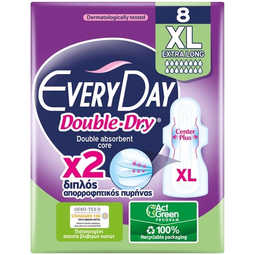 Product Everyday Σερβιέτες Double Dry Extra Long Ultra Plus 8τμχ base image