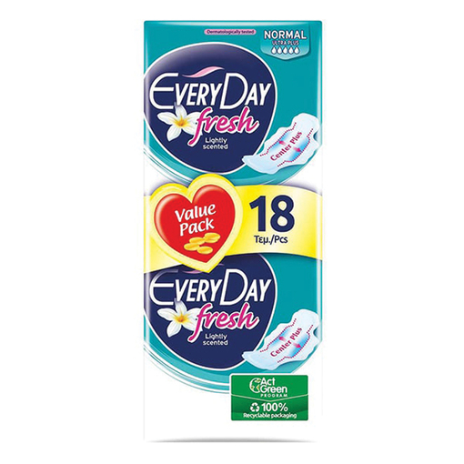 Product EveryDay Sensitive Fresh Normal Ultra Plus Σερβιέτες Κανονικού Μήκους με Φτερά 18τμχ base image