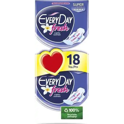 Product Every Day Fresh Super Ultra Plus Σερβιέτες Με Φτερά & Άρωμα Φρεσκάδας 18τμχ base image