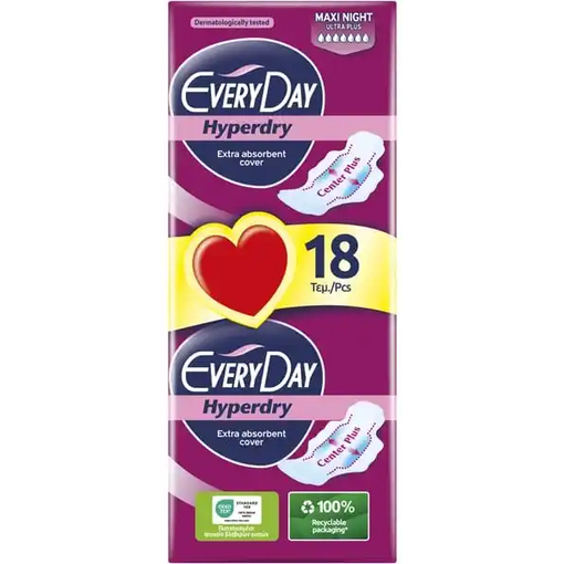 Product EveryDay Hyperdry Maxi Night Ultra Plus Σερβιέτες Μεγαλύτερου Μήκους με Φτερά 18τμχ base image