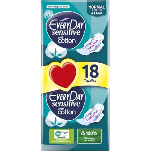 Product Everyday Σερβιέτες Sensitive Normal/Ultra Plus Με Φτερά 18τμχ base image