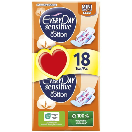 Product Everyday Σερβιέτες Sensitive Cotton Ultra Plus Mini Economy 18τμχ base image