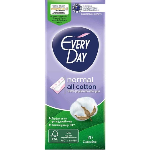 Product Every Day All Cotton Anatomic Σερβιετάκια Ημερήσια 20τμχ base image