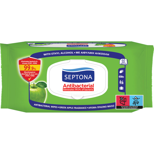 Product Septona Αντιβακτηριακά Μαντηλάκια με Πράσινο Μήλο 60τμχ base image