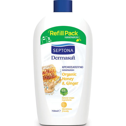 Product Septona Dermasoft Organic Honey & Ginger Ανταλλακτικό Υγρό Κρεμοσάπουνο 750ml base image