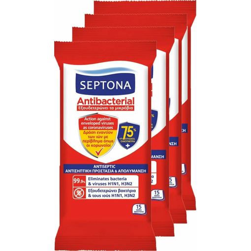 Product Septona Refresh Cleansing & Disinfecting Wipes 75% Ethyl Alcohol 4x15 Pieces base image