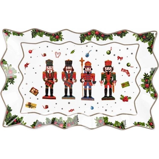 Product Easy Life Red Nutcrackers Rectangular Porcelain Serving Plate With Wavy Border 35x23x3cm base image