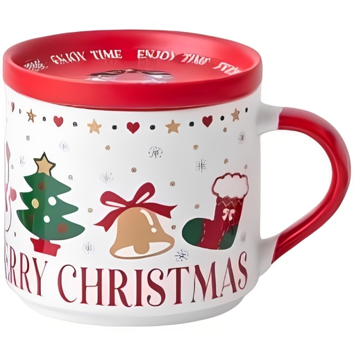Product Easy Life Ginger Red Christmas Mug With Lid Porcelain 450ml Gift Box base image
