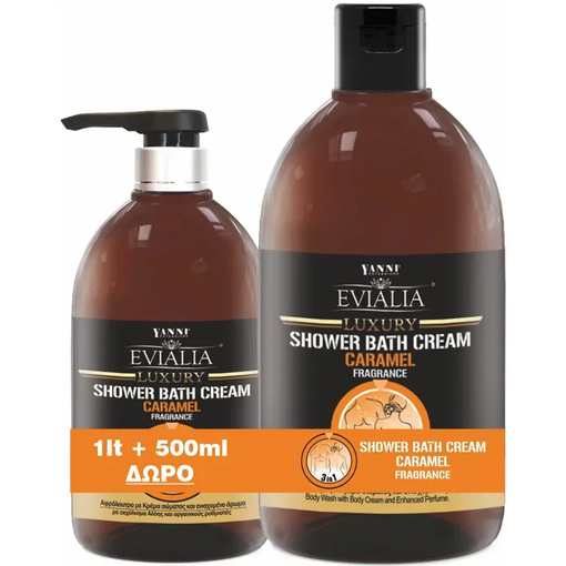 Product Evialia Shower Bath Cream with Body Cream Set Luxury Shower Bath Cream with Caramel Fragrance Set 1Lt & 500ml base image