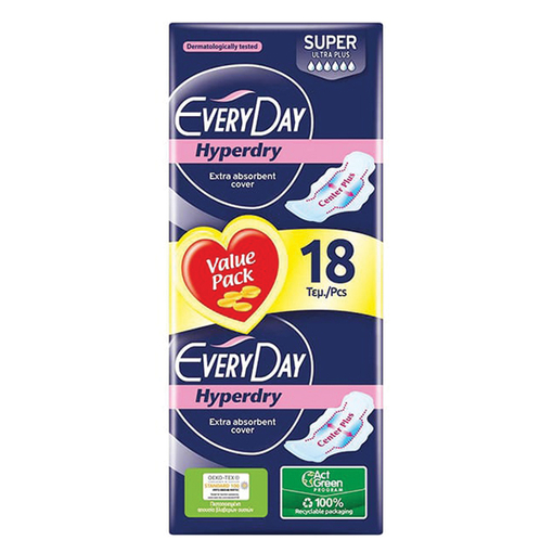 Product EveryDay Hyperdry Super Ultra Plus Economy Σερβιέτες Μεγάλου Μήκους με Φτερά 2x18τμχ base image