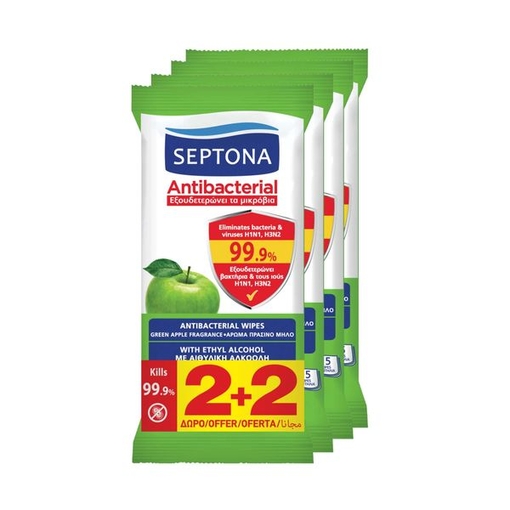 Product Septona Antibacterial Wipes Green Apple 15τεμ. (2+2 Δώρο) base image