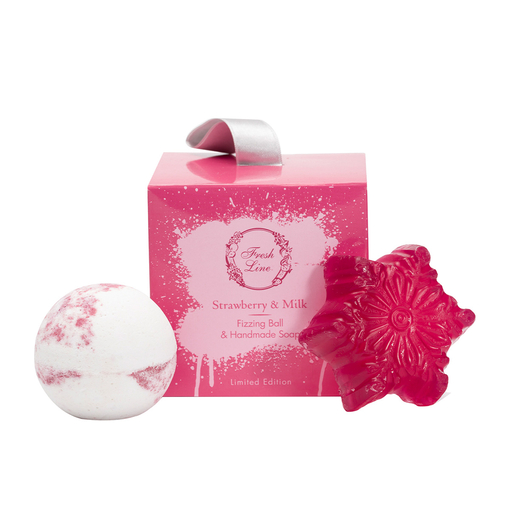 Product Fresh Line Strawberry & Milk Candy Box Handmade Soap 100g & Handmade Effervescent Bar 120g base image