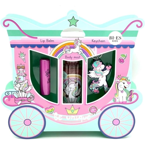 Product BI-ES Unicorn Be Unique Παιδικό Σετ Δώρου για Κορίτσια 3τμχ: Lip Balm + Body Mist 100ml + Keychain base image
