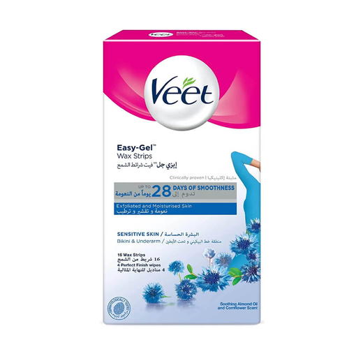 Product Veet Bikini & Underarm Strips 16s - Sensitive Skin Wax Strips for Smooth Hair Removal base image