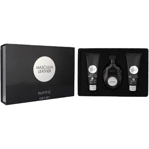 Product Riffs Ανδρικό Αρωματικό Σετ Δώρου Masculin Leather Gift Set: Eau de Parfum 100ml + Shower Gel + Body Lotion base image