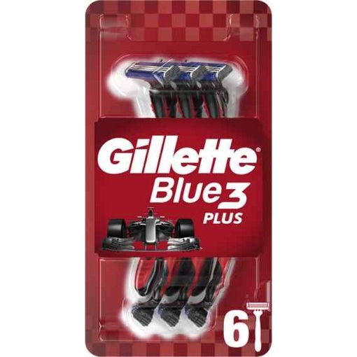 Product Gillette Blue 3 Plus Red Disposable Razors, 6-pack base image