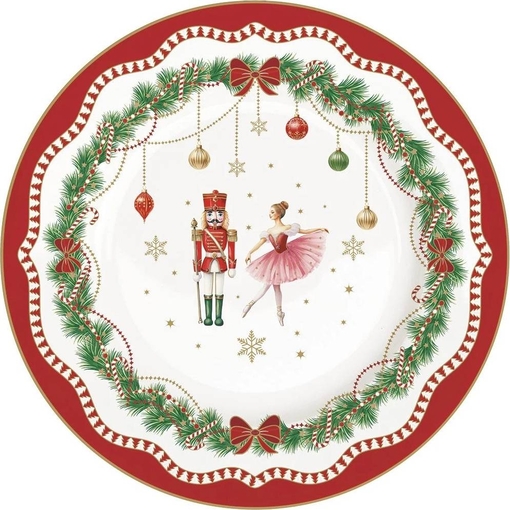 Product Easy Life Magie De Noel Cake Plate Πιάτο Γλυκού Πορσελάνη 19cm White Red Green With Goldrim base image