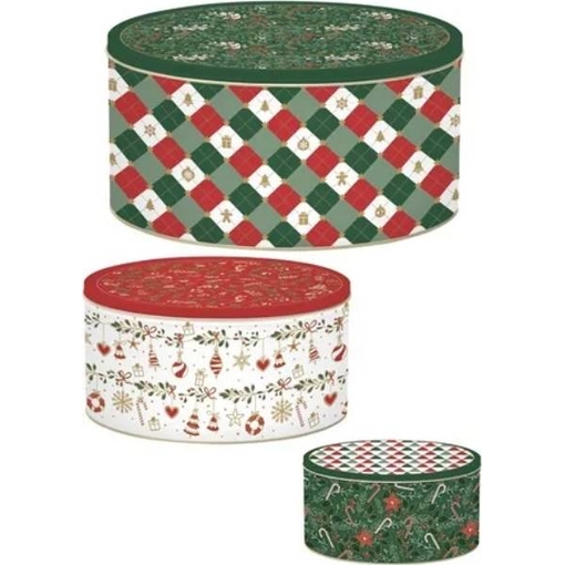Product Easy Life Nuova Fancy Christmas Coffee Mania Set of 3 Metal Storage Boxes For Coffee And Sweets 20x8.5cm, 17x8cm, 13.5x6.5cm base image