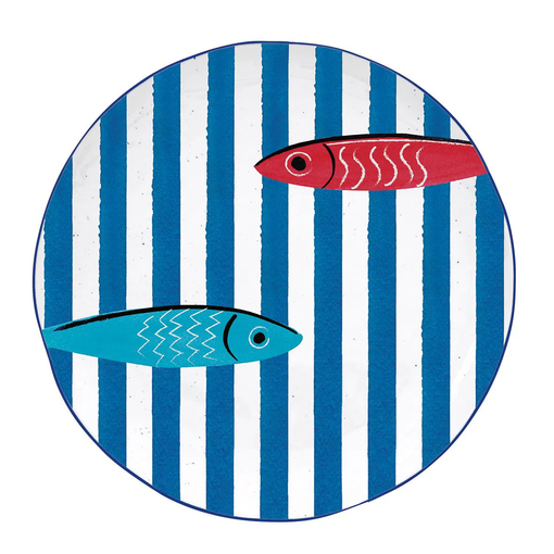 Product Easy Life Sardine's Party Fische Πιάτο Φαγητού Πορσελάνης Δ. 26cm - Λευκό Μπλε base image