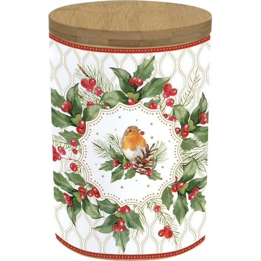 Product Easy Life Christmas Berries Jar With Bamboo Lid Porcelain Storage Jar 1500ml base image