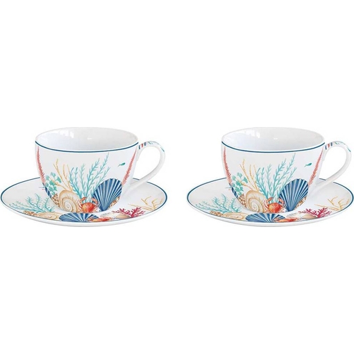 Product Easy Life 2-Piece Set of Sea Breeze Porcelain Cups & Saucers 12x12x6cm 110ml Blue/Red base image