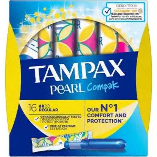 Product Tampax High Absorbency Tampons Compak Pearl Regular 16pcs base image