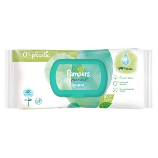 Product Pampers Μωρομάντηλα Harmonie Aqua Baby Wipes 0% Plastic 48τμχ base image