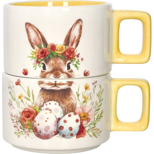 Product Brandani Set of 2 Sweet Bunny Ceramic Mugs 9.5x9.5x6.5cm 300ml Yellow base image