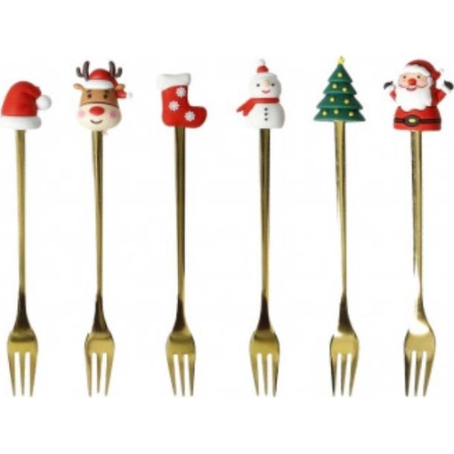 Product Christmas Set 6 Forks Σετ 6 Πιρουνάκια Ανοξείδωτα Με Λαβή Σιλικόνη base image