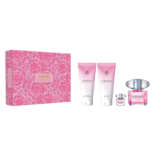 Product Versace Bright Crystal Eau De Toilette Set 90ml, Versace Bright Crystal Eau De Toilette 5ml, Versace Bright Crystal Perfumed Bath & Shower Gel 100ml, Versace Bright Crystal Perfumed Body Lotion 100ml. base image