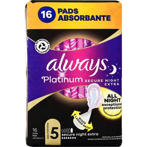 Product Always Platinum Secure Night Extra Sanitary Napkins Size 5 16pcs base image