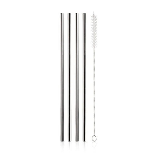 Product VacuVin Reusable Stainless Steel Straws with Brush 25cm - Set of 4Packs base image