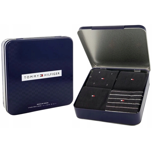 Product Tommy Hilfiger Ανδρικές Κάλτσες TH Σετ 4τμχ σε Κουτί Δώρου - Μαύρο base image