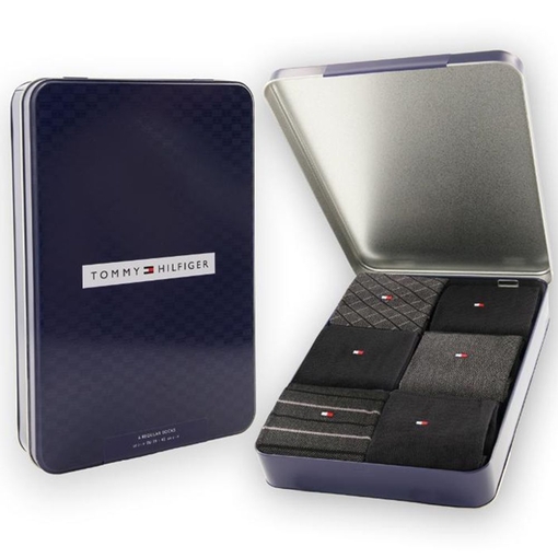 Product Tommy Hilfiger Ανδρικές Κάλτσες TH Σετ 6τμχ σε Κουτί Δώρου - Σκούρο Γκρι/Μαύρο base image