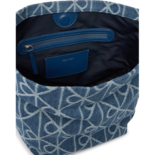 Product Calvin Klein Women's Large Emblem All Over Print Denim Bucket Bag Blue base image