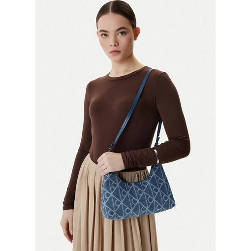 Product Calvin Klein Women's Medium Emblem All Over Print Denim Shoulder Bag Blue base image